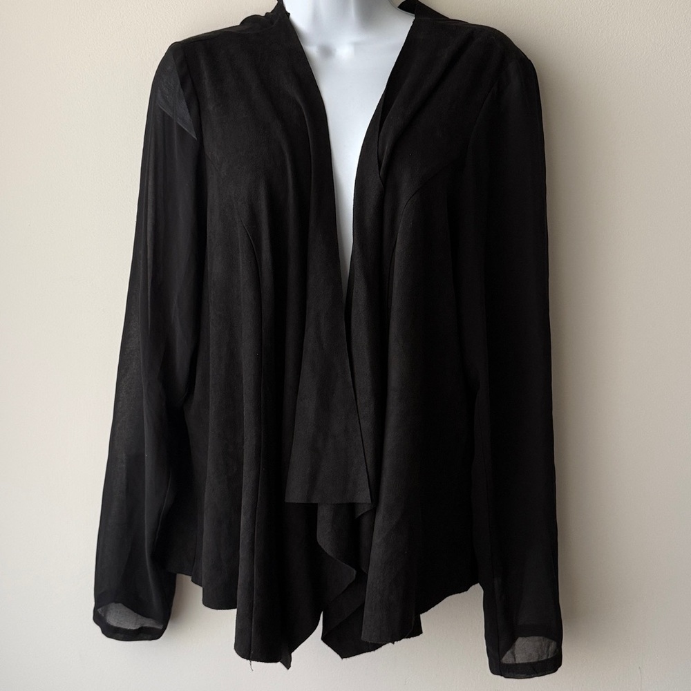 City Chic Black Drape Cardigan Jacket with Sheer Sleeves Plus Size 18